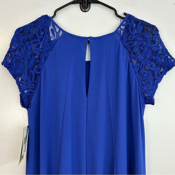 NWT Julian Taylor Royal Blue Lace Shoulder Shift Dress Size 12 - Picture 6 of 9